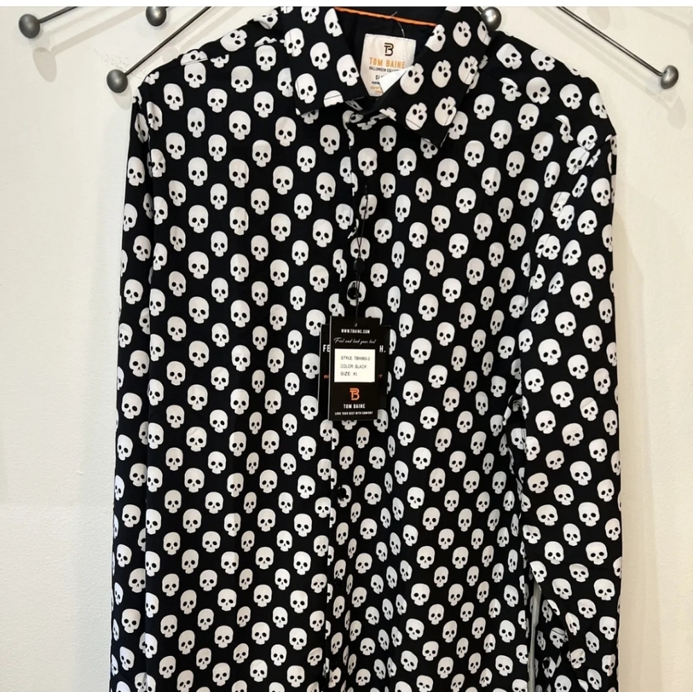 Tom Baine Halloween collection skull dress shirt xl
